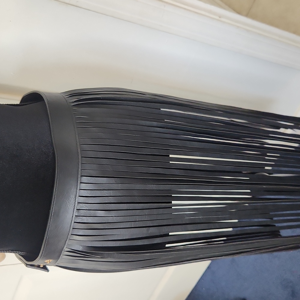 Faux leather fringe skirt/belt
